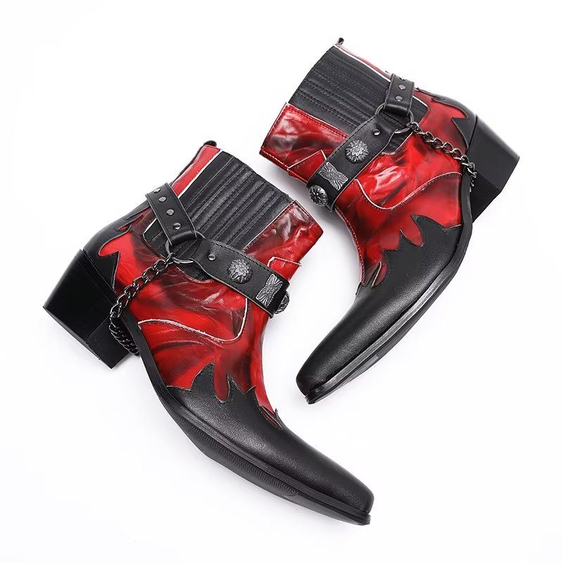 Botas Masculinas Elegantes Na Altura Do Tornozelo - Vermelho