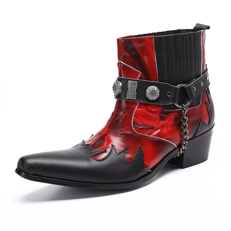 Botas Masculinas Elegantes Na Altura Do Tornozelo - Vermelho