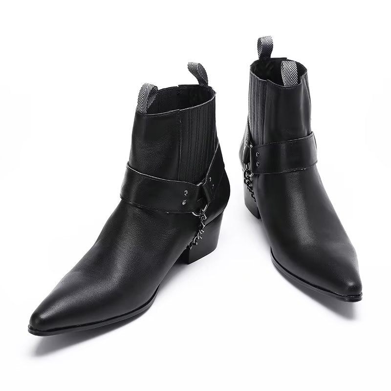 Botas Masculinas Elegantes Na Altura Do Tornozelo - Preto