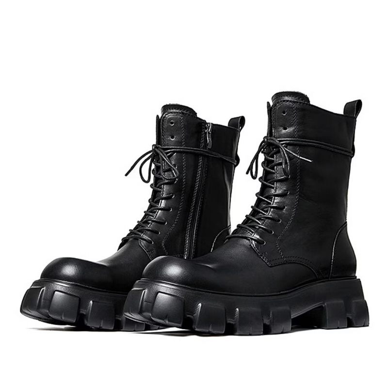 Botas Masculinas Elegantes Vintage Couro Curto Com Zíper Martin Clássicas - Preto