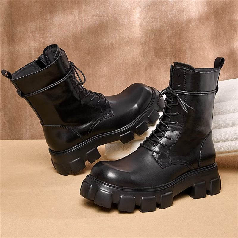 Botas Masculinas Elegantes Vintage Couro Curto Com Zíper Martin Clássicas - Preto