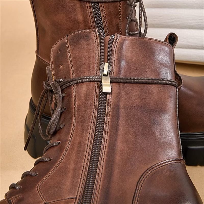 Botas Masculinas Elegantes Vintage Couro Curto Com Zíper Martin Clássicas - Preto