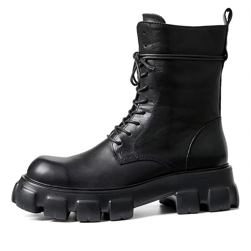 Botas Masculinas Elegantes Vintage Couro Curto Com Zíper Martin Clássicas - Preto