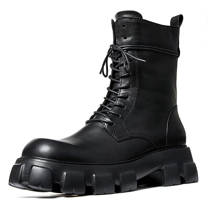 Botas Masculinas Elegantes Vintage Couro Curto Com Zíper Martin Clássicas - Preto