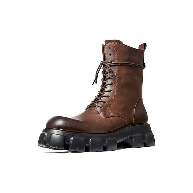 Botas Masculinas Elegantes Vintage Couro Curto Com Zíper Martin Clássicas - Marrom