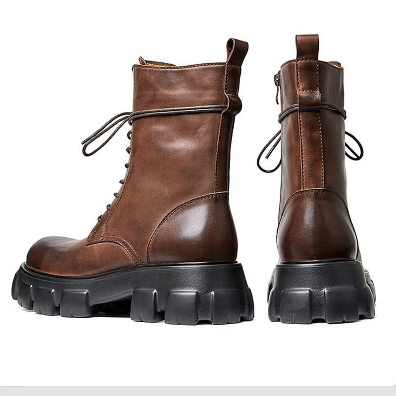 Botas Masculinas Elegantes Vintage Couro Curto Com Zíper Martin Clássicas - Marrom