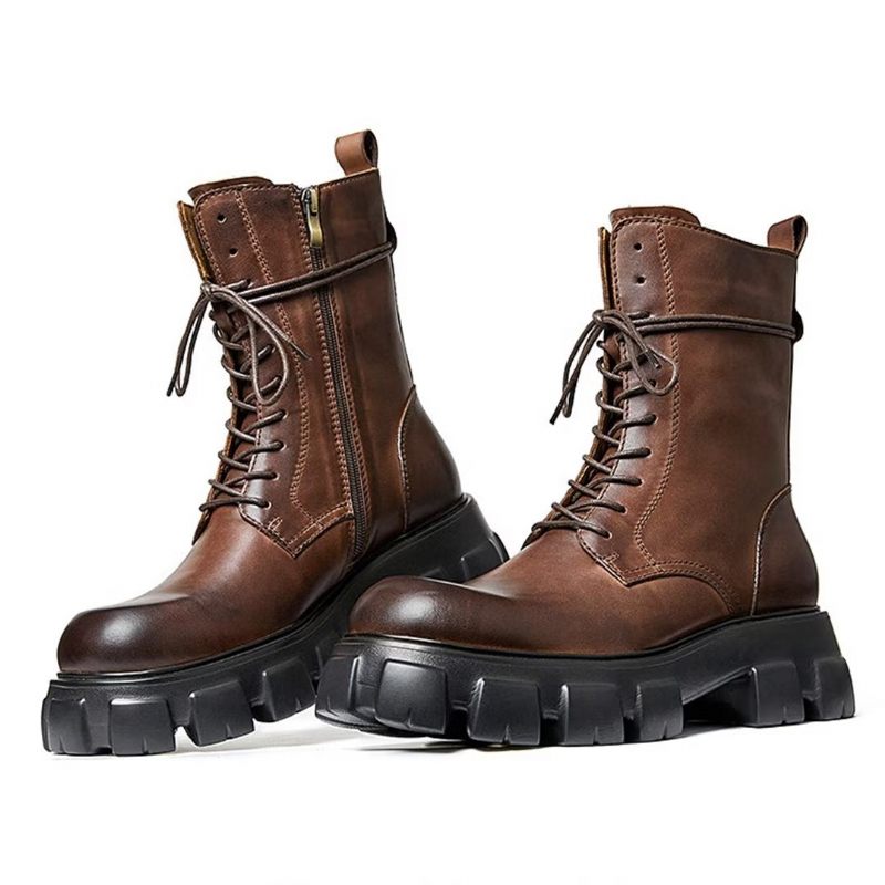 Botas Masculinas Elegantes Vintage Couro Curto Com Zíper Martin Clássicas - Marrom