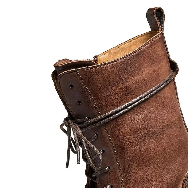 Botas Masculinas Elegantes Vintage Couro Curto Com Zíper Martin Clássicas - Marrom