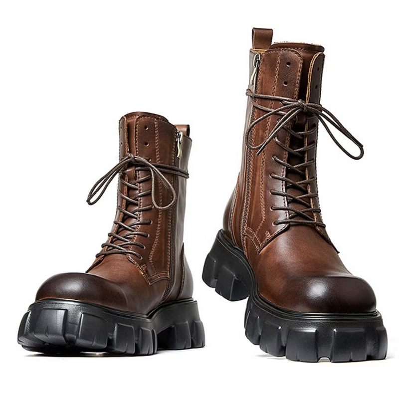 Botas Masculinas Elegantes Vintage Couro Curto Com Zíper Martin Clássicas - Marrom