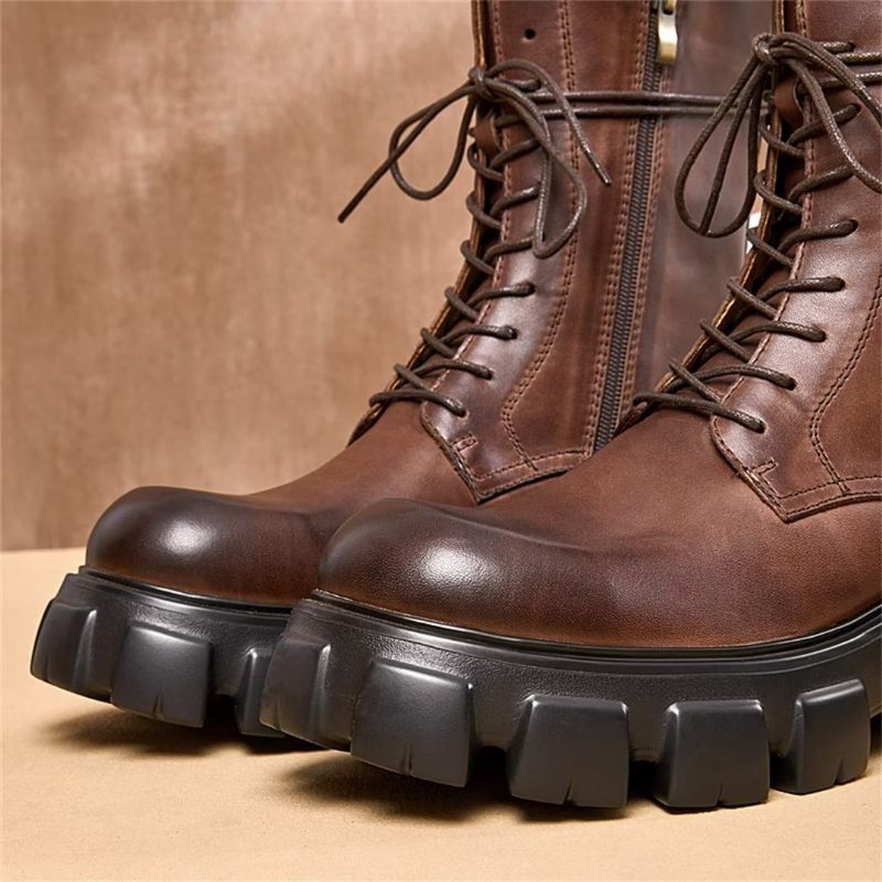 Botas Masculinas Elegantes Vintage Couro Curto Com Zíper Martin Clássicas - Marrom