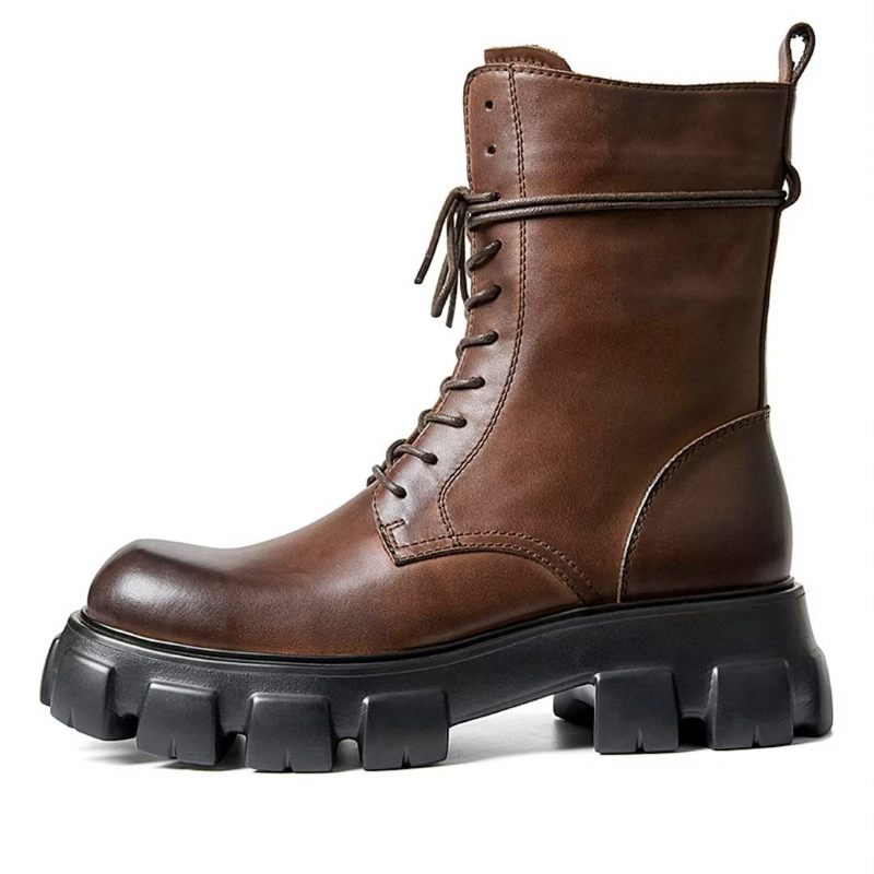 Botas Masculinas Elegantes Vintage Couro Curto Com Zíper Martin Clássicas - Marrom