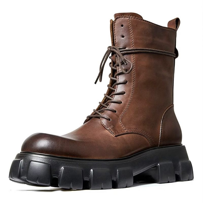 Botas Masculinas Elegantes Vintage Couro Curto Com Zíper Martin Clássicas - Marrom