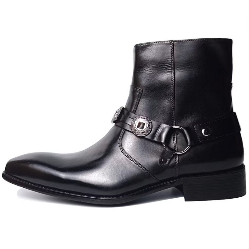 Botas Masculinas Elite Solid Couro Genuíno Ankle Boots