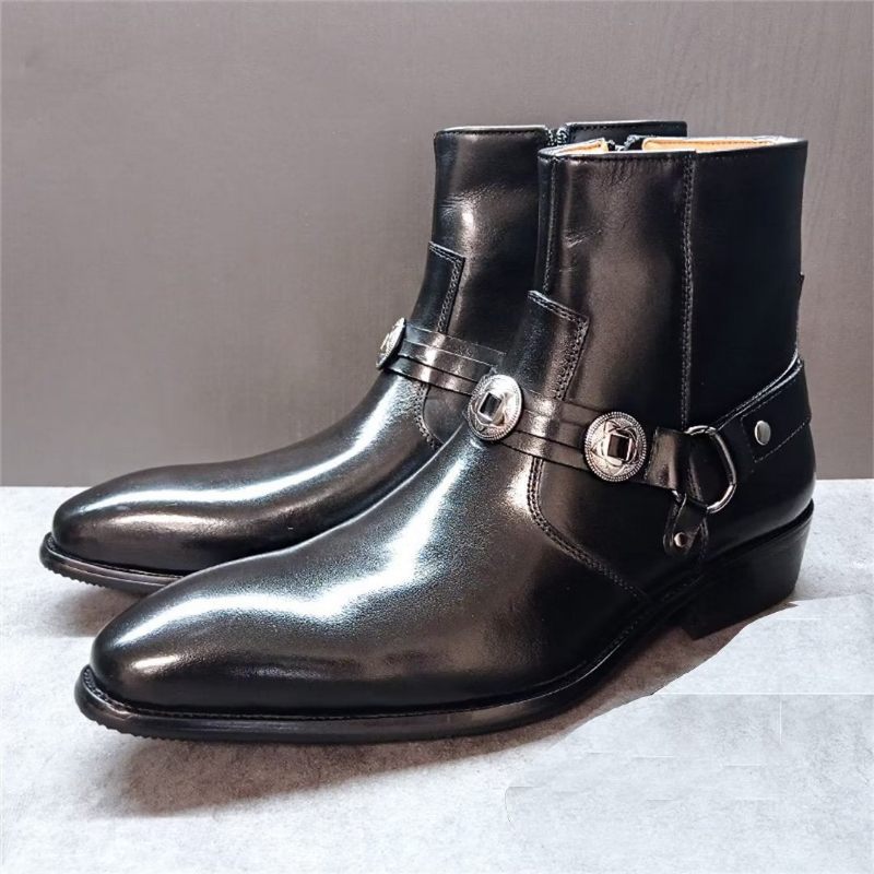 Botas Masculinas Elite Solid Couro Genuíno Ankle Boots - Preto