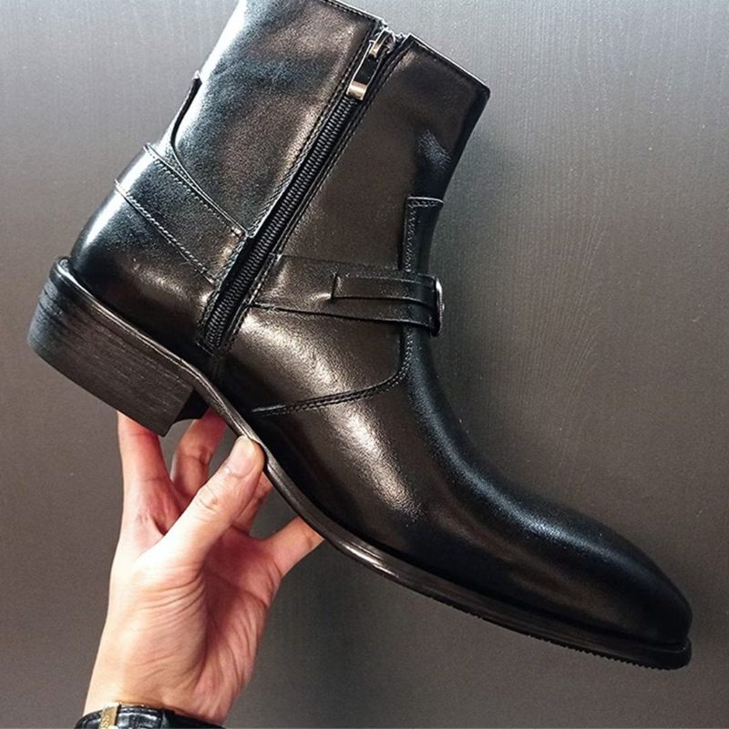 Botas Masculinas Elite Solid Couro Genuíno Ankle Boots - Preto