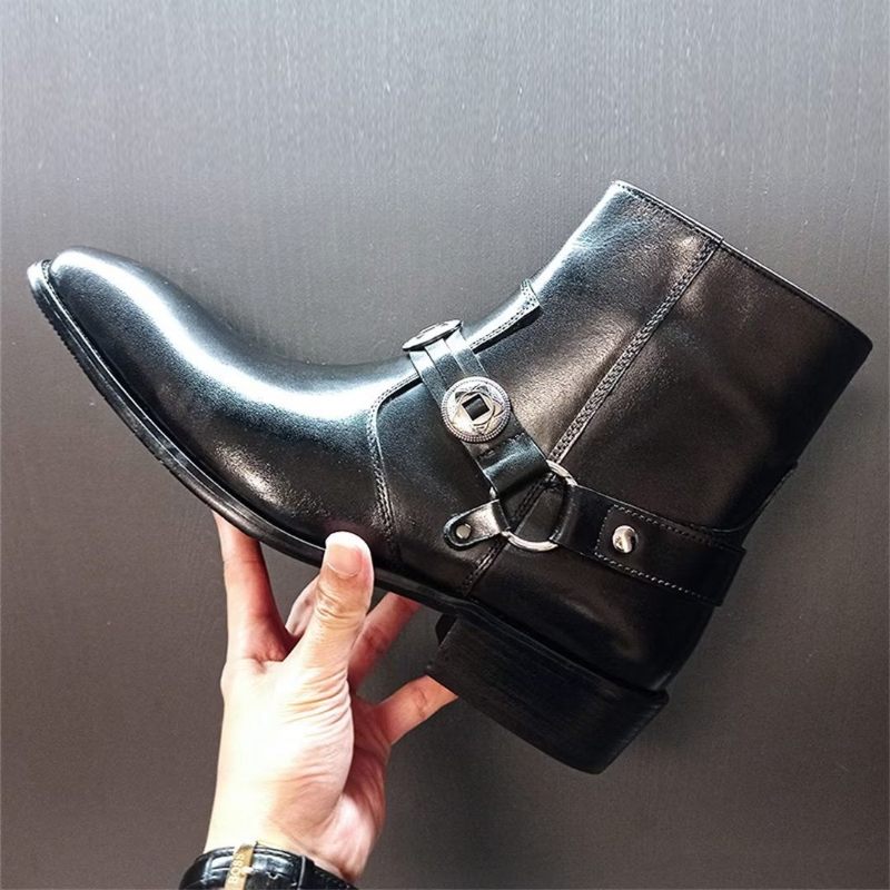 Botas Masculinas Elite Solid Couro Genuíno Ankle Boots - Preto