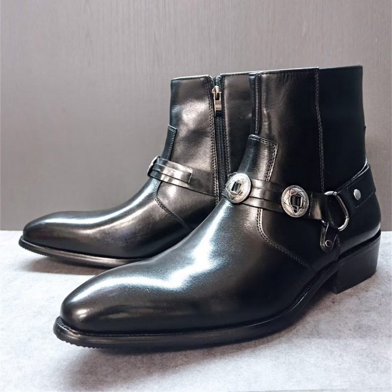 Botas Masculinas Elite Solid Couro Genuíno Ankle Boots - Preto