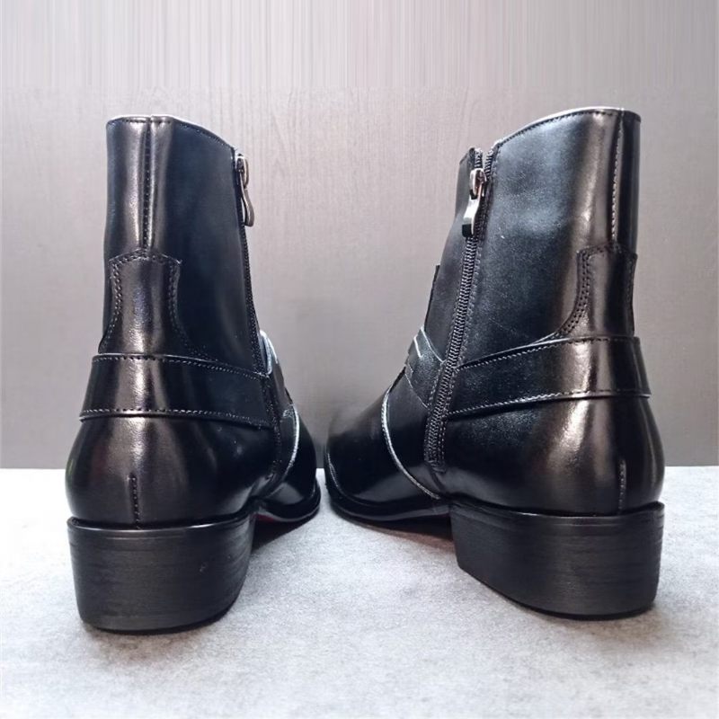 Botas Masculinas Elite Solid Couro Genuíno Ankle Boots - Preto