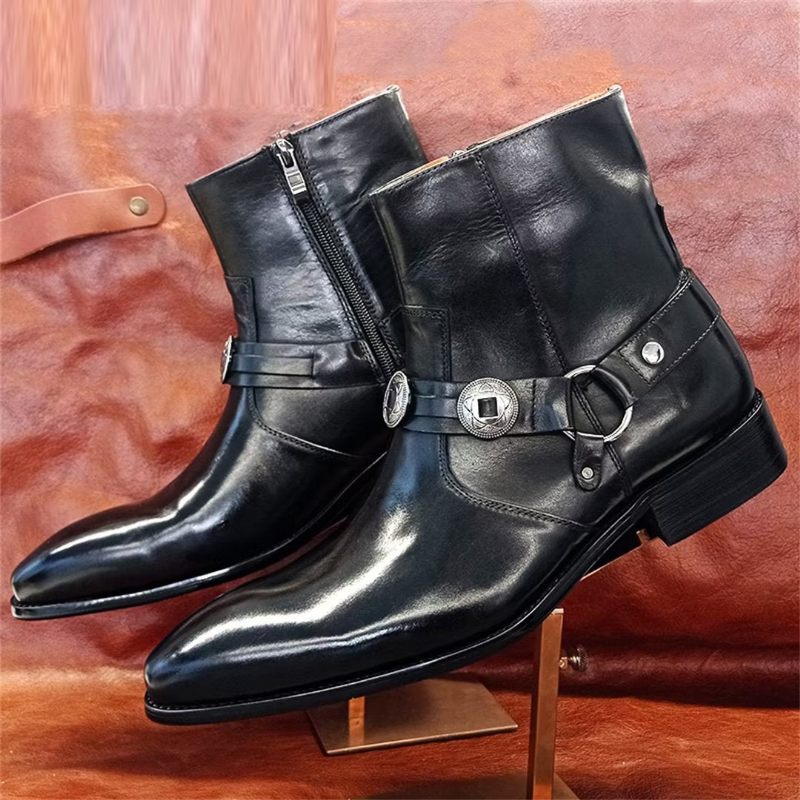 Botas Masculinas Elite Solid Couro Genuíno Ankle Boots - Preto