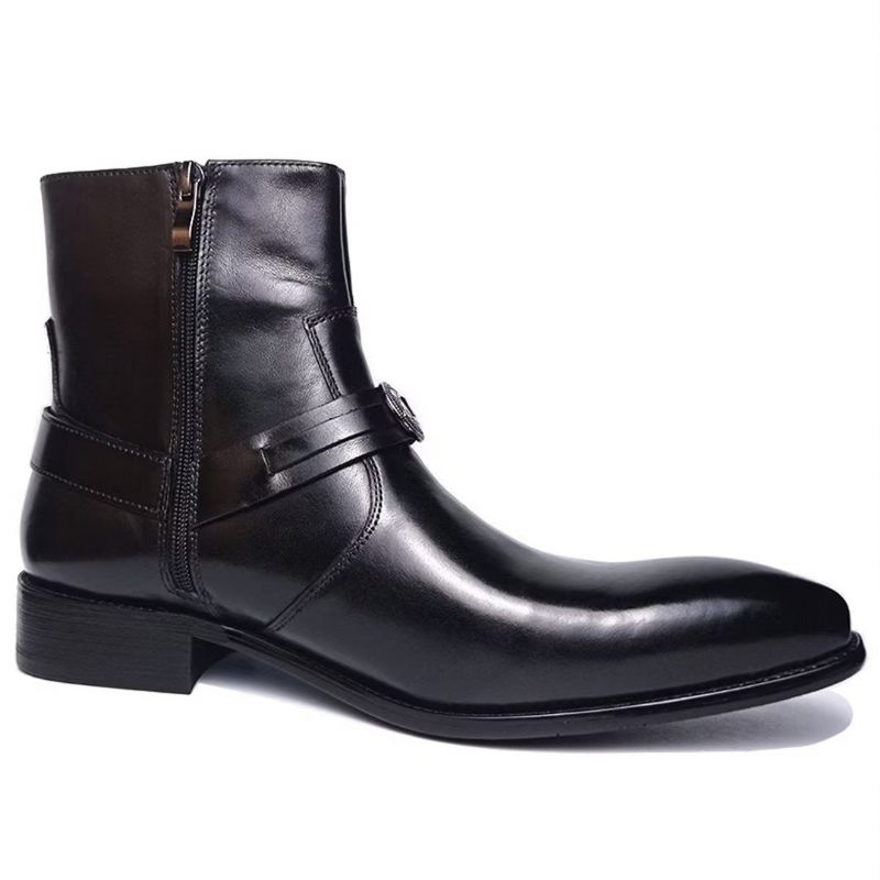 Botas Masculinas Elite Solid Couro Genuíno Ankle Boots - Preto