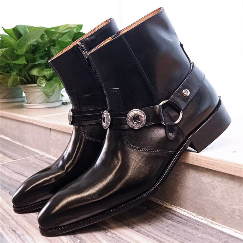 Botas Masculinas Elite Solid Couro Genuíno Ankle Boots - Preto