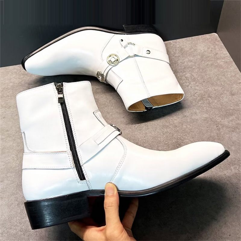 Botas Masculinas Elite Solid Couro Genuíno Ankle Boots - Branco