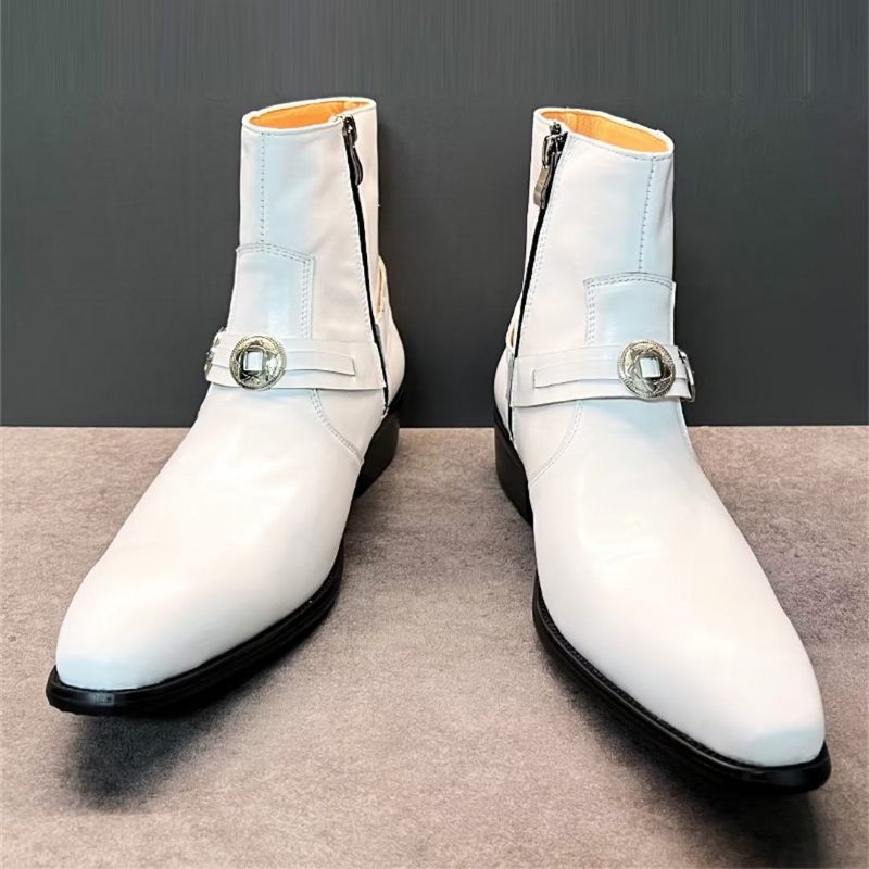 Botas Masculinas Elite Solid Couro Genuíno Ankle Boots - Branco