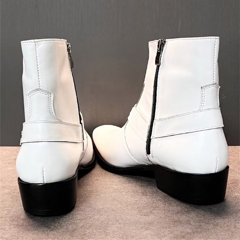 Botas Masculinas Elite Solid Couro Genuíno Ankle Boots - Branco