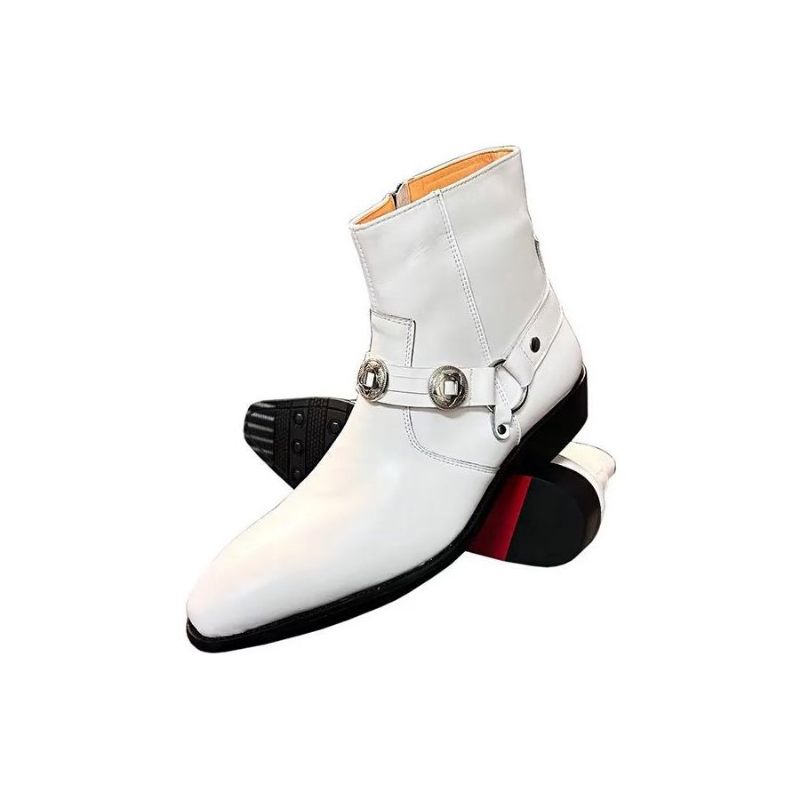 Botas Masculinas Elite Solid Couro Genuíno Ankle Boots - Branco