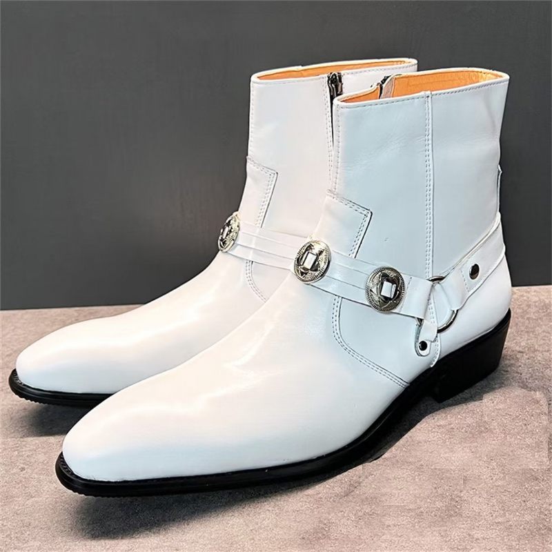 Botas Masculinas Elite Solid Couro Genuíno Ankle Boots - Branco