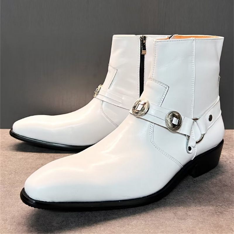 Botas Masculinas Elite Solid Couro Genuíno Ankle Boots - Branco