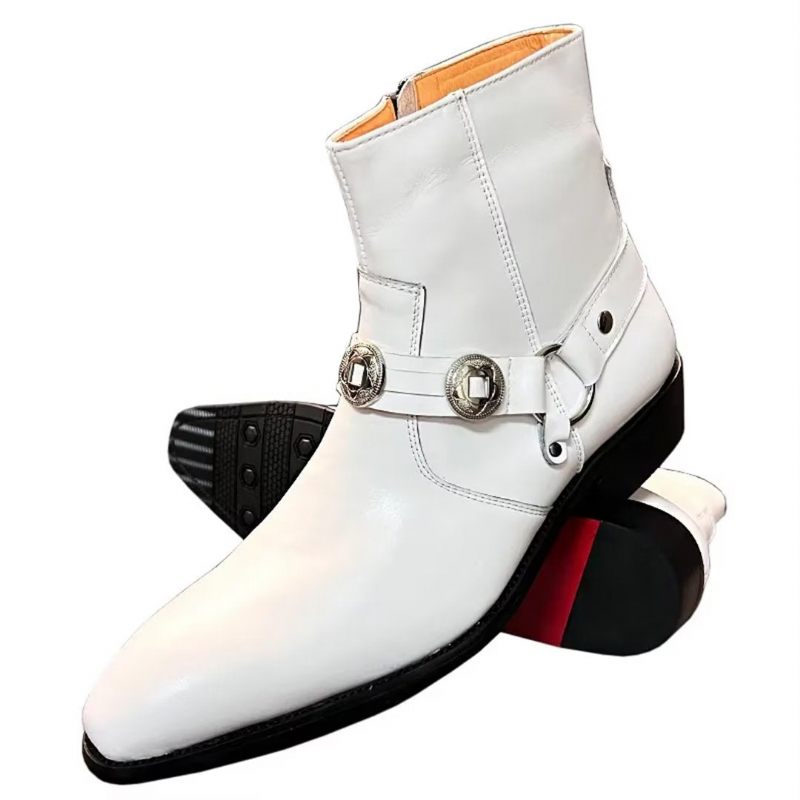 Botas Masculinas Elite Solid Couro Genuíno Ankle Boots - Branco