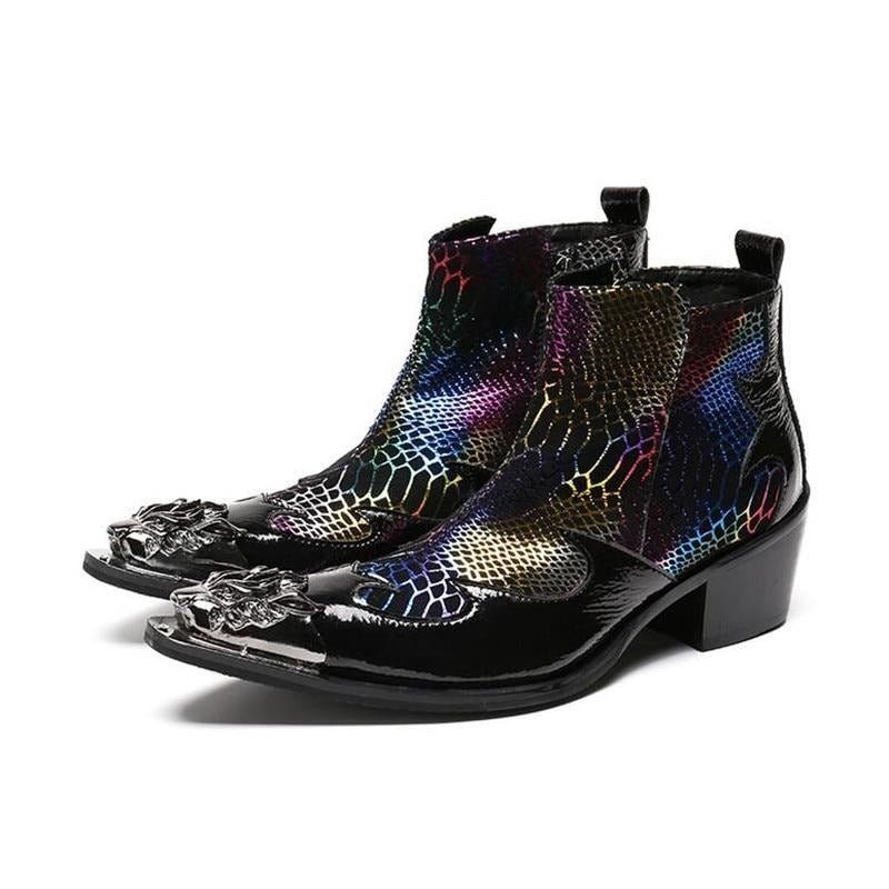 Botas Masculinas Estilo Serpente Mocassins Couro - Multicolorido