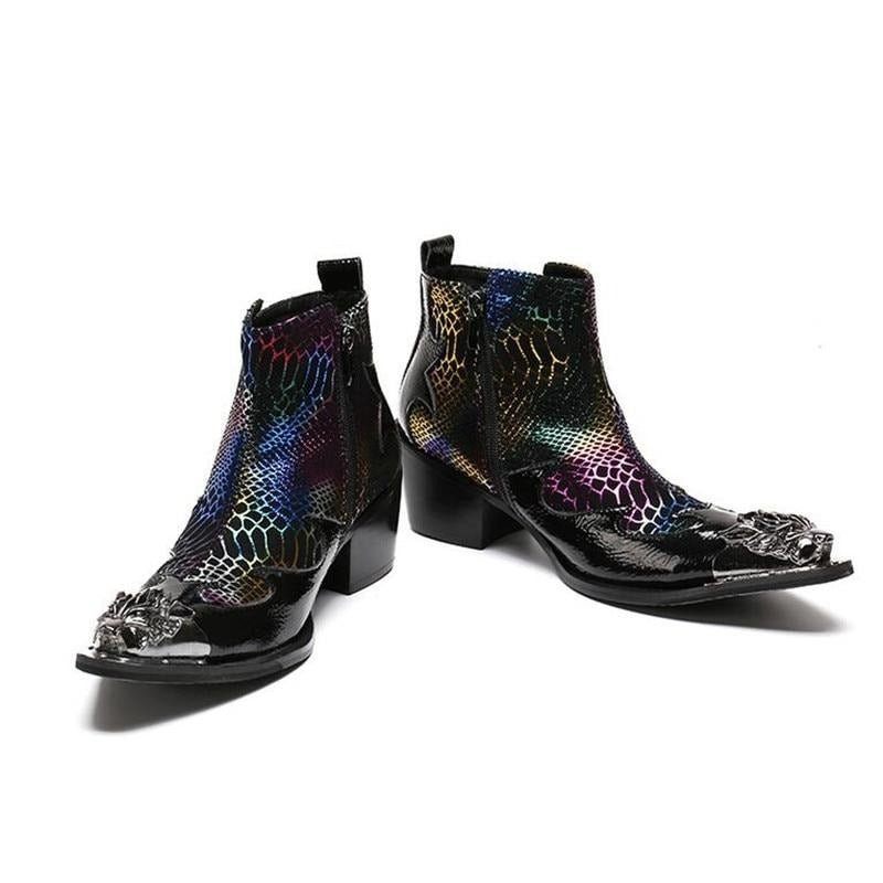 Botas Masculinas Estilo Serpente Mocassins Couro - Multicolorido