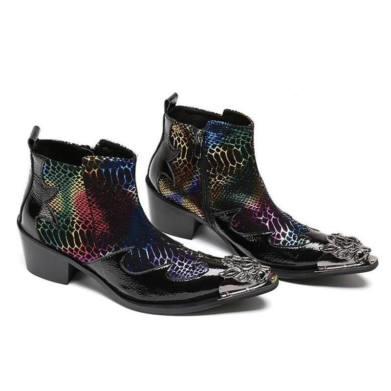 Botas Masculinas Estilo Serpente Mocassins Couro - Multicolorido