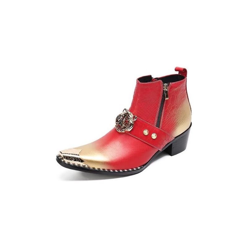 Botas Masculinas Exóticas Com Bico Fino - Vermelho