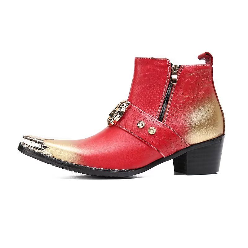 Botas Masculinas Exóticas Com Bico Fino - Vermelho