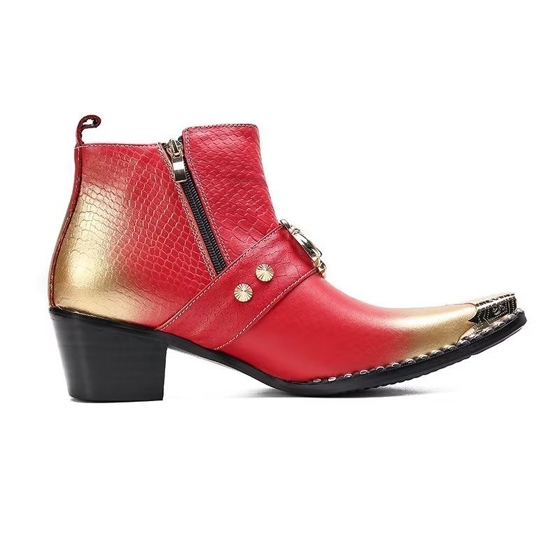 Botas Masculinas Exóticas Com Bico Fino - Vermelho