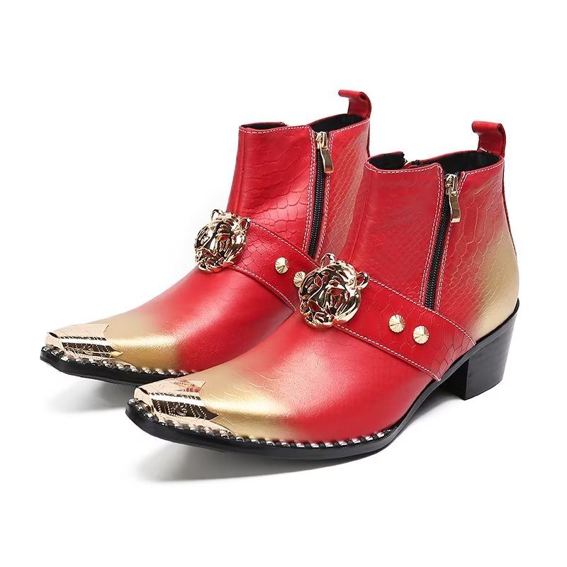 Botas Masculinas Exóticas Com Bico Fino - Vermelho