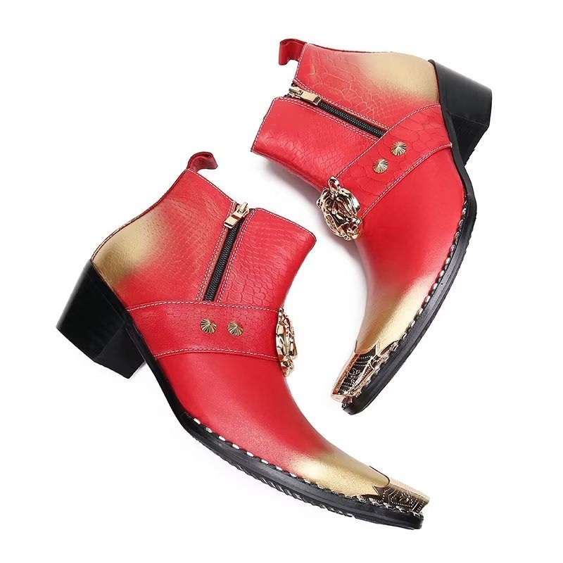 Botas Masculinas Exóticas Com Bico Fino - Vermelho