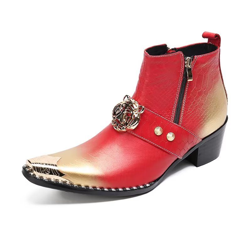 Botas Masculinas Exóticas Com Bico Fino - Vermelho