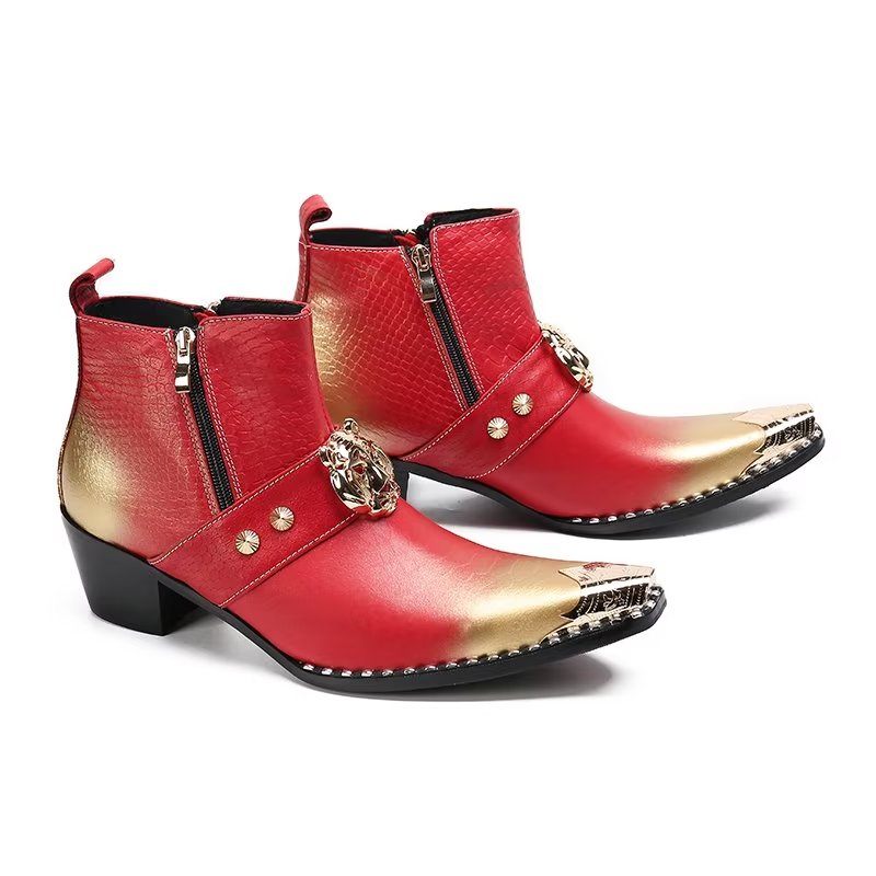 Botas Masculinas Exóticas Com Bico Fino - Vermelho