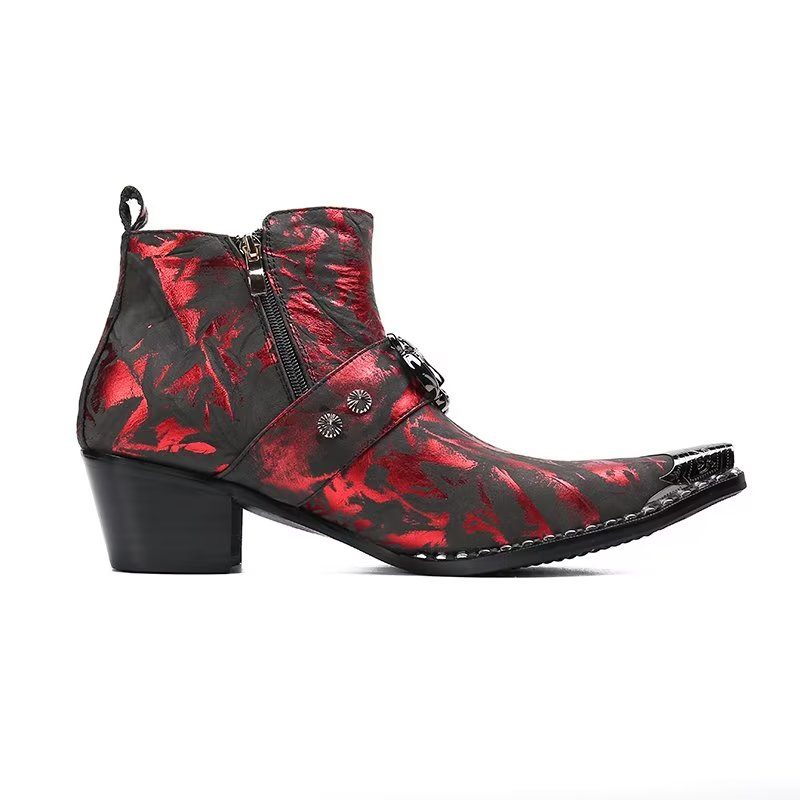 Botas Masculinas Exóticas Com Bico Fino - Vermelho 1