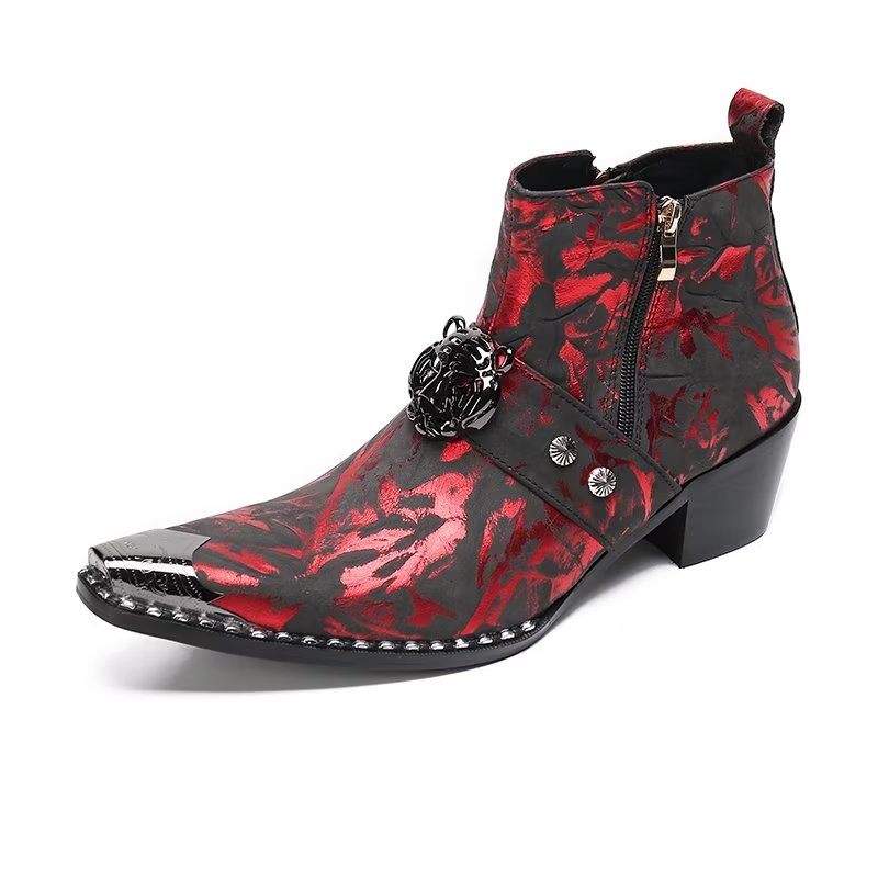 Botas Masculinas Exóticas Com Bico Fino - Vermelho 1