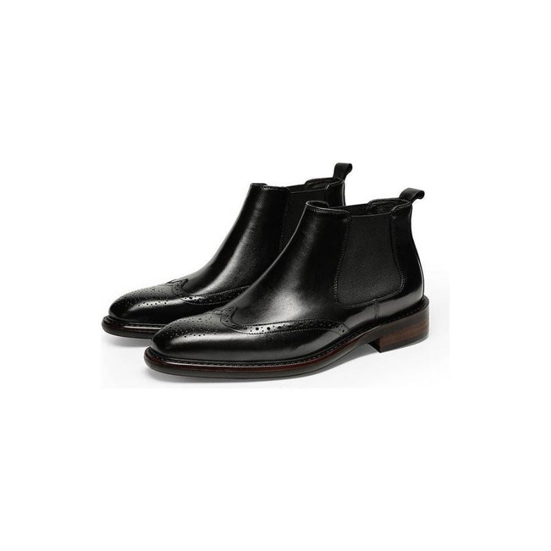 Botas Masculinas Exóticas Com Bico Pontiagudo Brogue - Preto