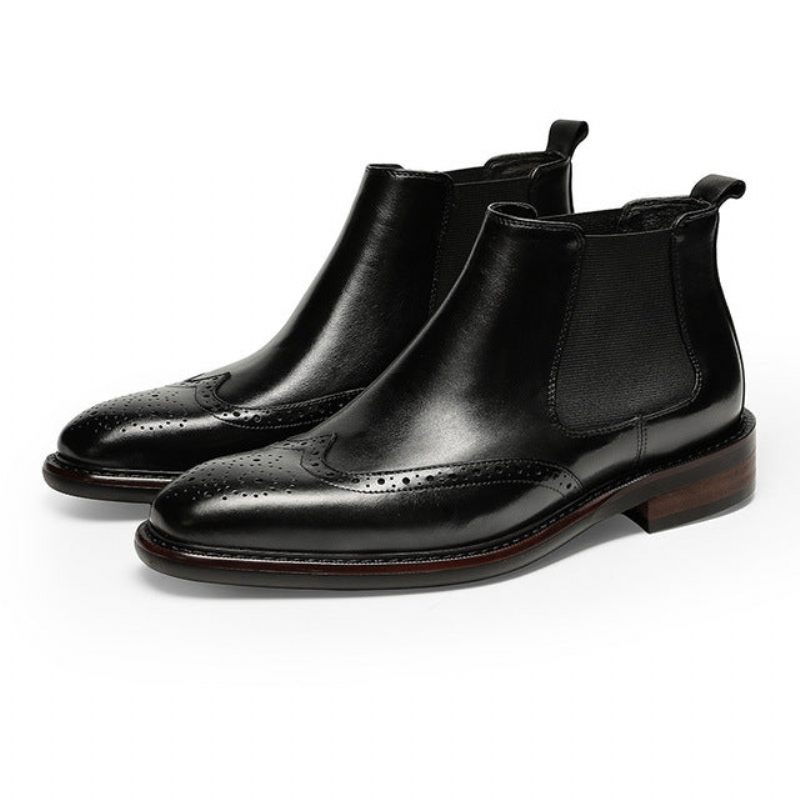 Botas Masculinas Exóticas Com Bico Pontiagudo Brogue - Preto