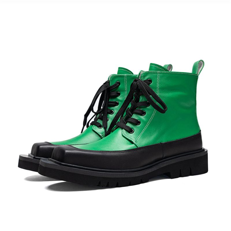 Botas Masculinas Exóticas Com Cadarço - Verde