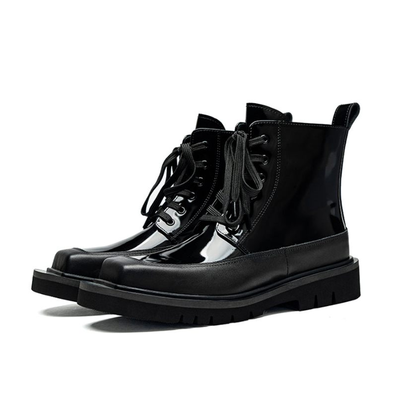 Botas Masculinas Exóticas Com Cadarço - Preto