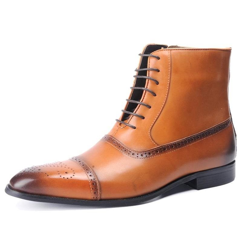 Botas Masculinas Exóticas Com Cordões E Altas Boi - Marrom