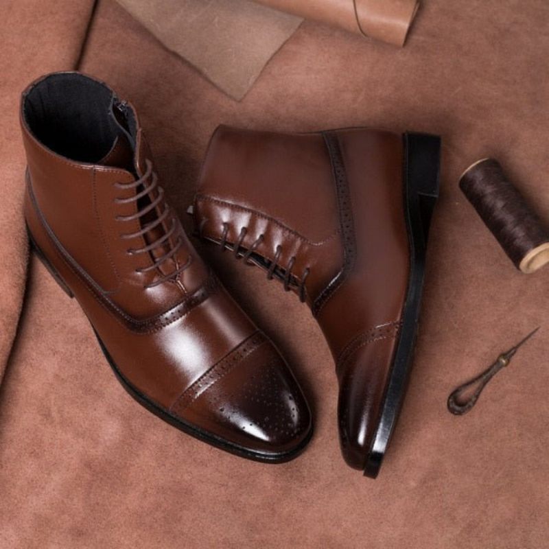 Botas Masculinas Exóticas Com Cordões E Altas Boi - Café